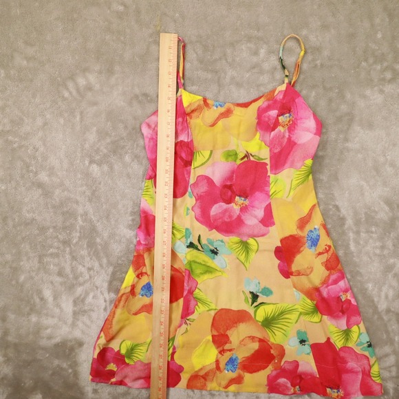 Farm Rio Pink Yellow Floral Print Spaghettis Strap Mini Dress size Small - Picture 7 of 9